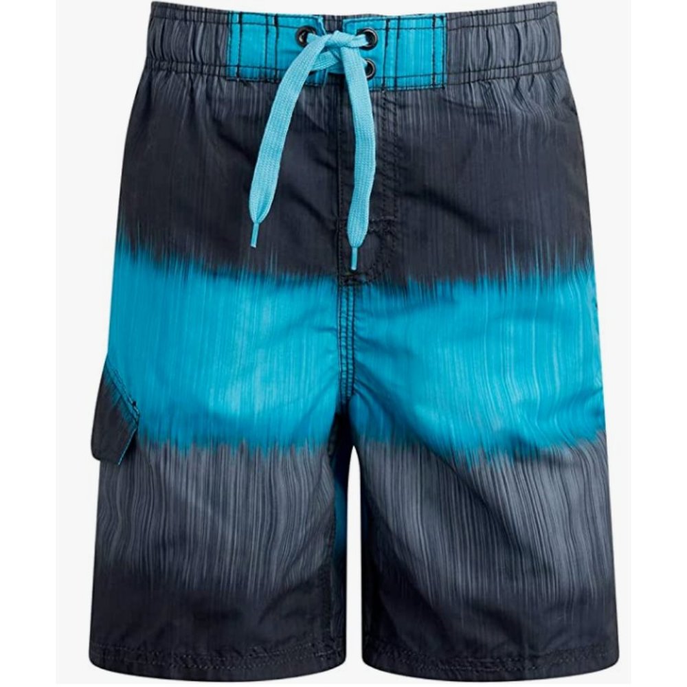 Kanu Boys' Reflection Quick Dry UPF 50+ Beach Swim Trunk, Zipline Black/Aqua XL